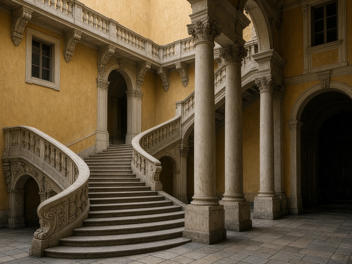 Cortile barocco con colonne e scalone in pietra