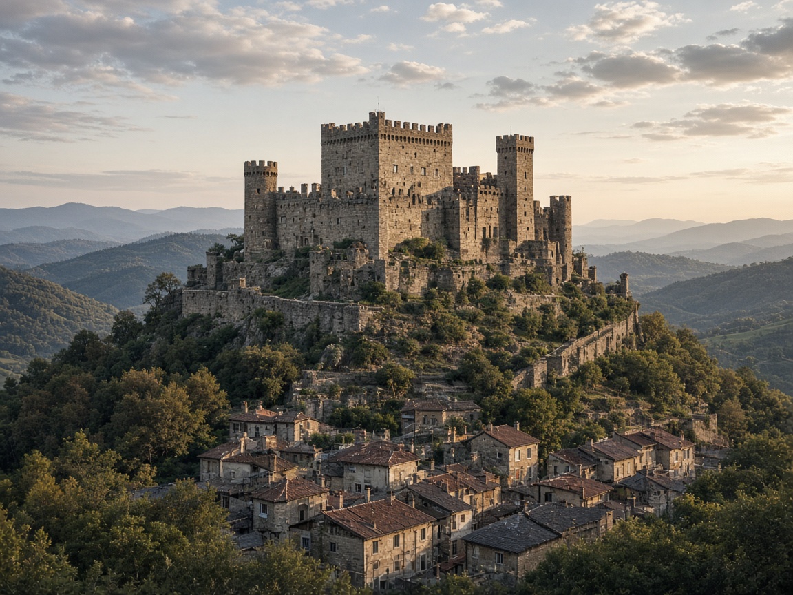 Castello medievale su un borgo collinare in Piemonte