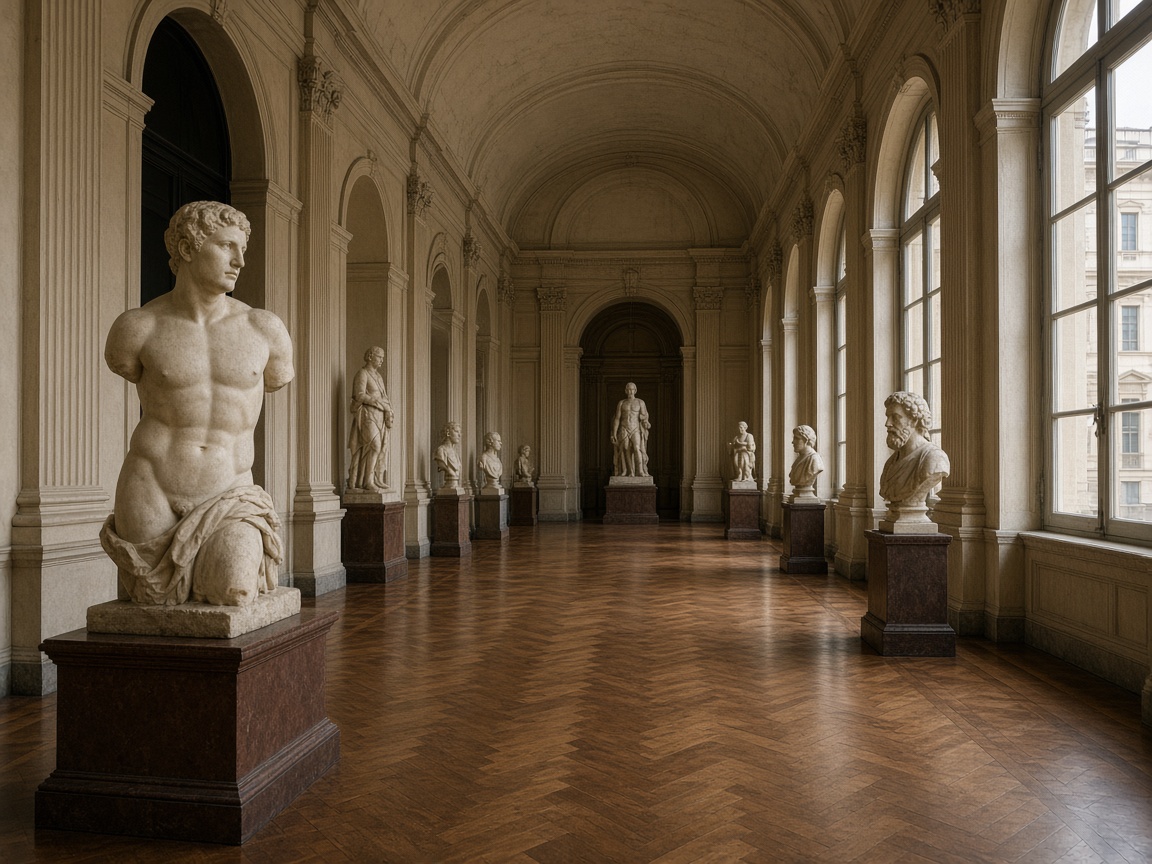 Sala di un museo torinese con sculture e grandi finestre